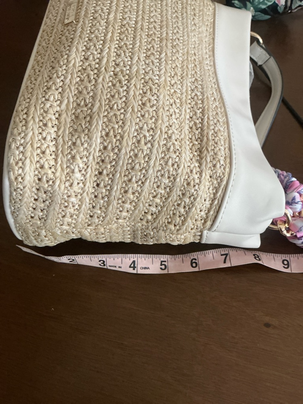 BCBGeneration Cream-Trim Straw Shoulder Bag with Pink Ice Cream Motifs - Picture 10 of 11